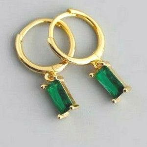 18KT GOLD/925 STERLING SILVER EMERALD GREEN CRYSTAL HUGGIE HOOP☆ST. PATRICKS DAY